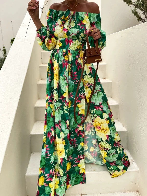 Damen Maxikleid mit schulterfreiem Schnitt und floralem Design Stalluxe
