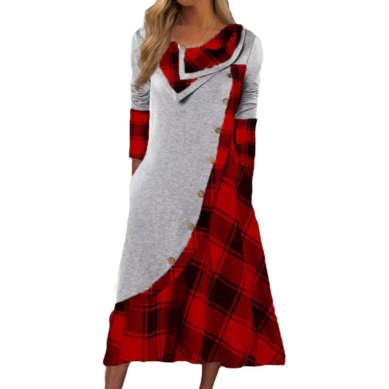 Damen lässiges Maxikleid mit asymmetrischem Schnitt und Karo-Muster Stalluxe