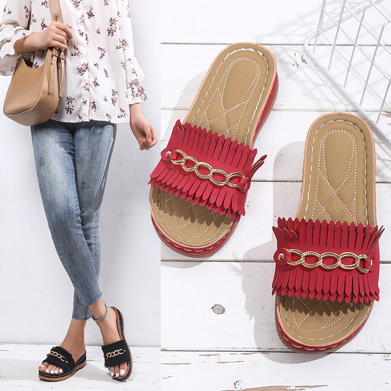 Damen Fransen Slides Stalluxe