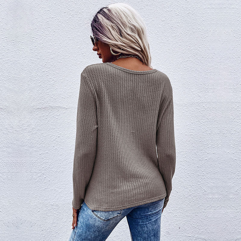 Damen lässiger V-Ausschnitt Pullover mit Knopfdetails und Knotendesign Stalluxe