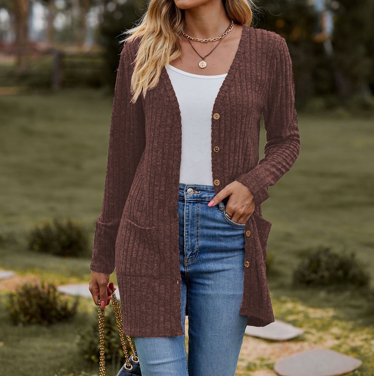 Damen Longcardigan mit strukturierter Oberfläche und praktischen Taschen Stalluxe