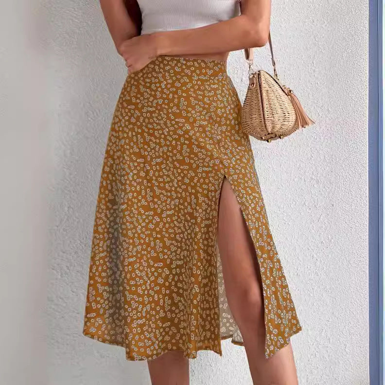 Damen Midi-Rock mit asymmetrischem Schlitz und floralem Muster Stalluxe