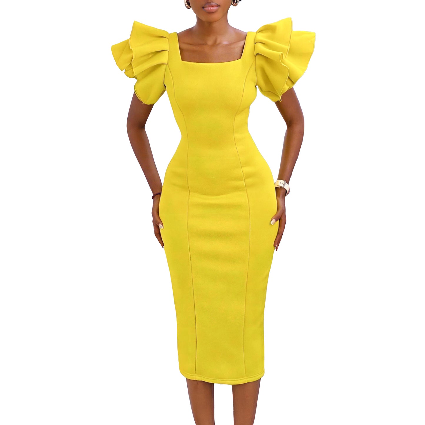 Damen Elegantes Kleid mit voluminösen Ärmeln Stalluxe