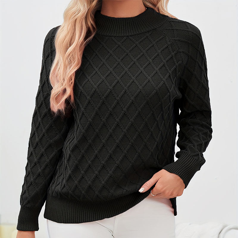 Damen Grobstrickpullover mit trendigem Rautenmuster und hohem Kragen Stalluxe