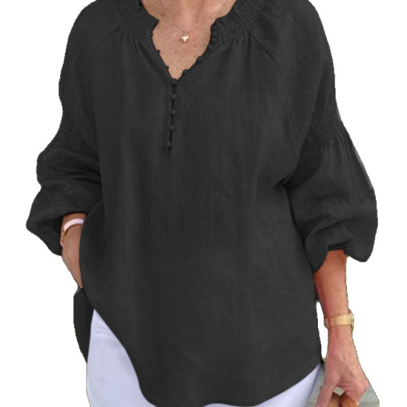 Damen luftige Bluse mit Knopfdetail und voluminösen Ärmeln Stalluxe