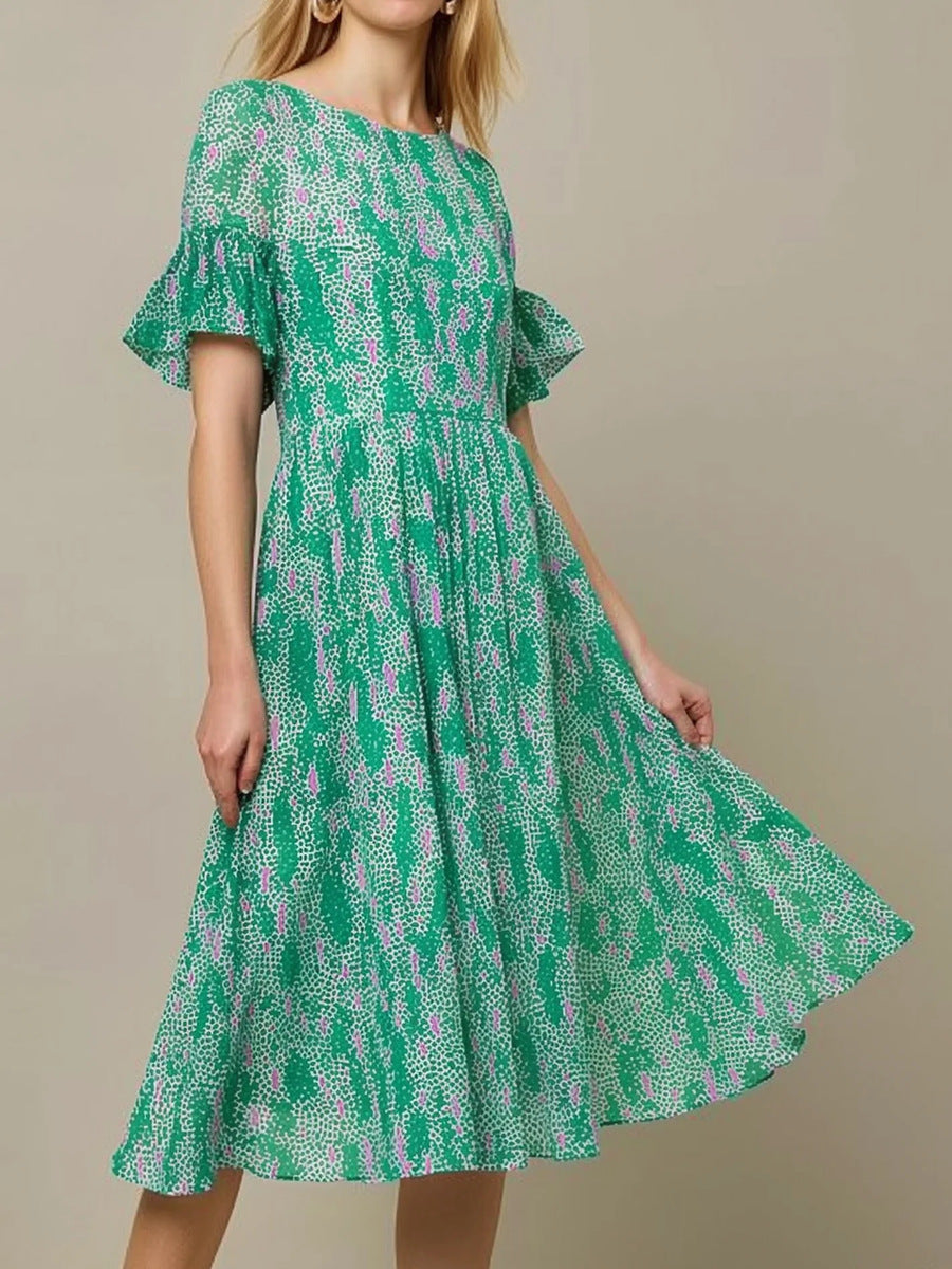 Damen Midi Kleid mit luftigen Rüschenärmel von Stalluxe