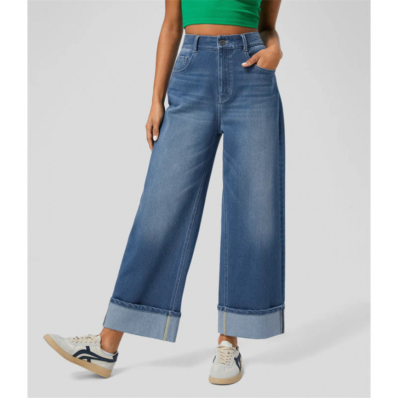 Damen Weit geschnittene Jeans mit ausgefallenem Saum Stalluxe