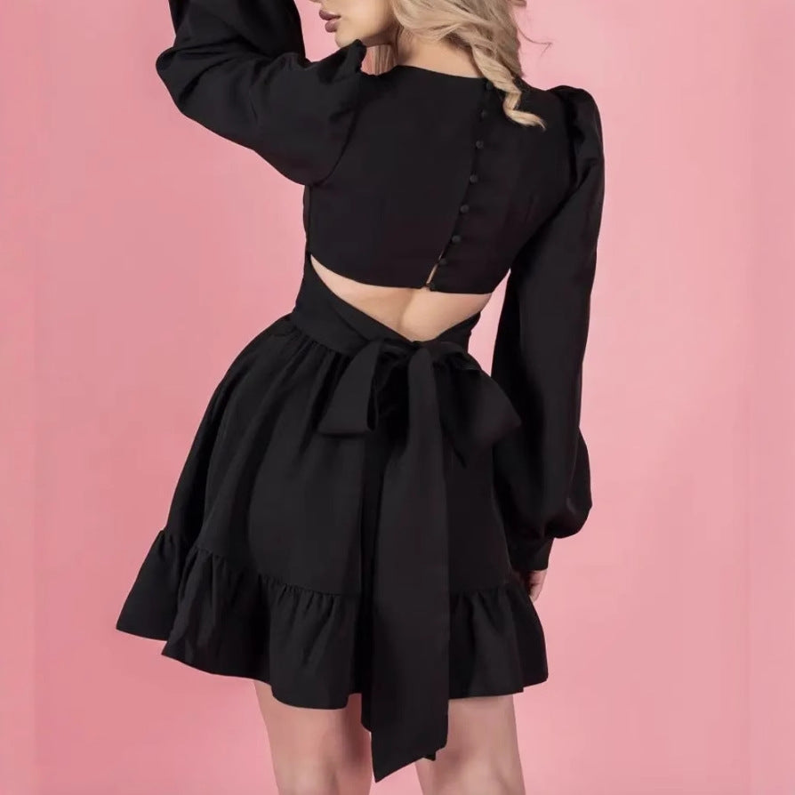 Damen Minikleid mit schwingendem Rock und Puffärmeln Stalluxe