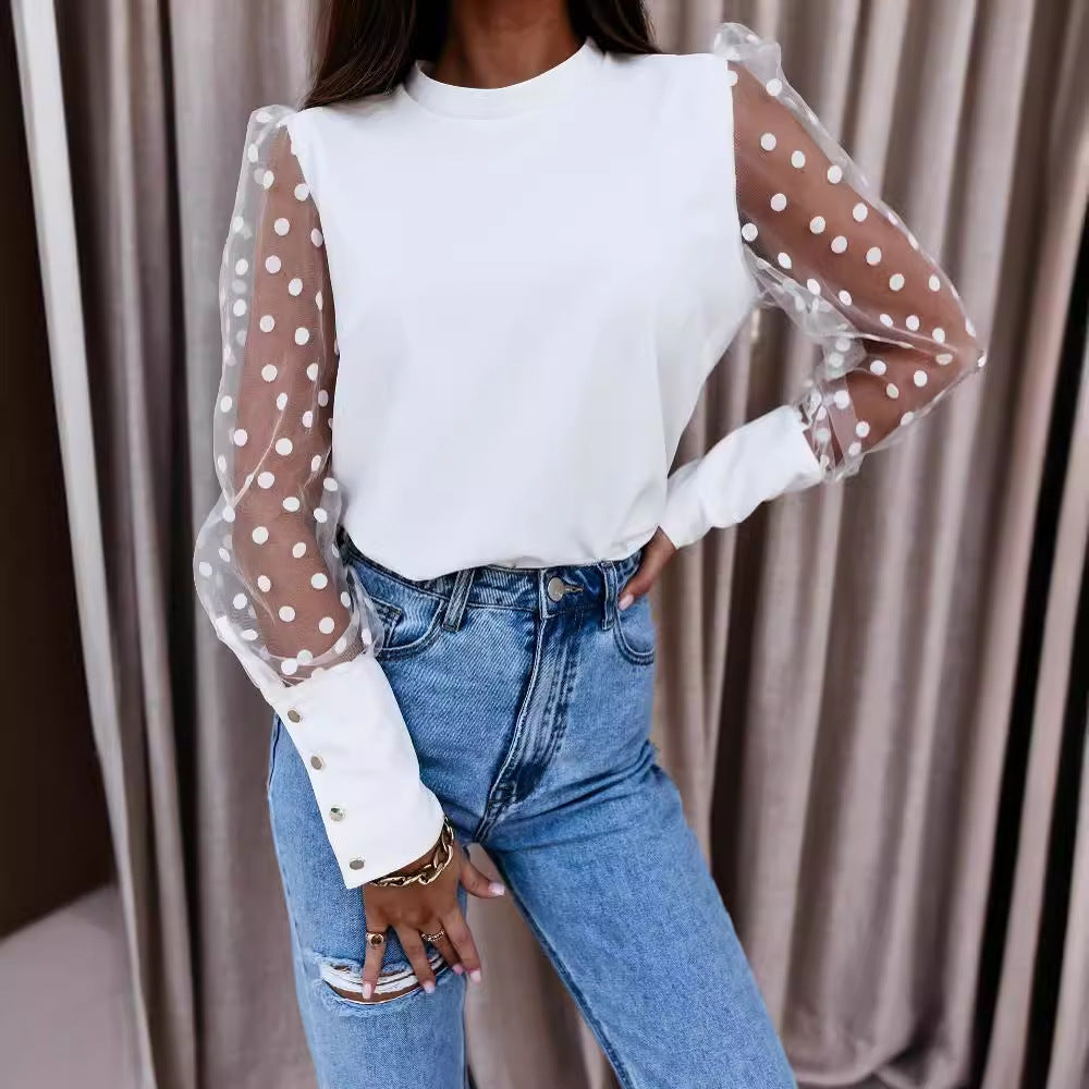 Damen Oberteil mit transparenten Puffärmeln Stalluxe