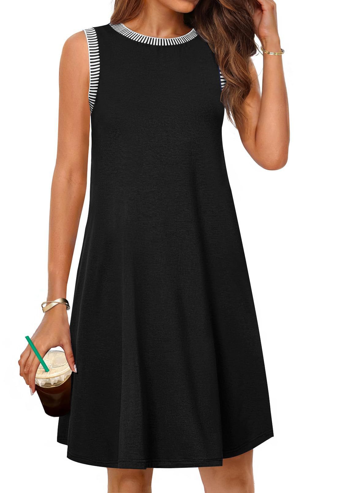Damen Freizeitkleid mit modischen Streifenarmlöchern und lockerem Schnitt Stalluxe