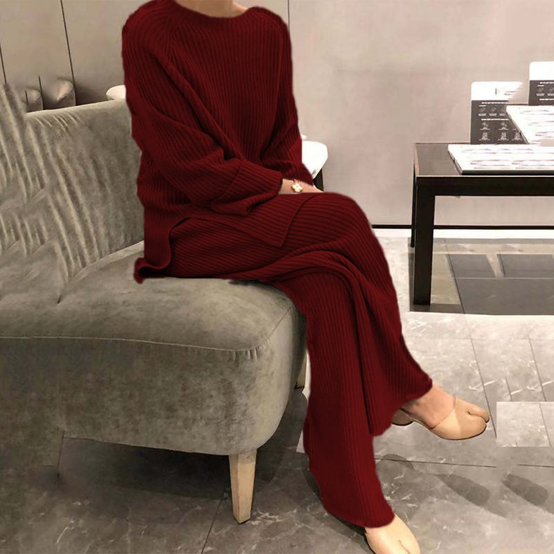 Damen Strickanzug mit weitem Schnitt und stilvollem Rippenmuster Stalluxe