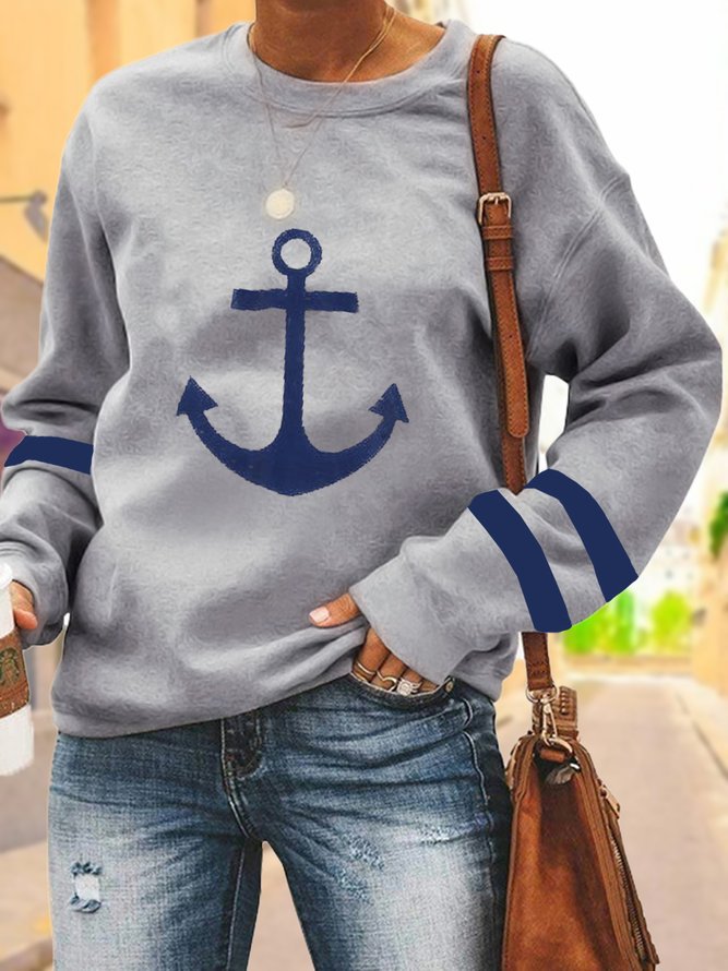 Damen Kapuzenpullover mit maritimem Ankerdesign und Kontraststreifen Stalluxe