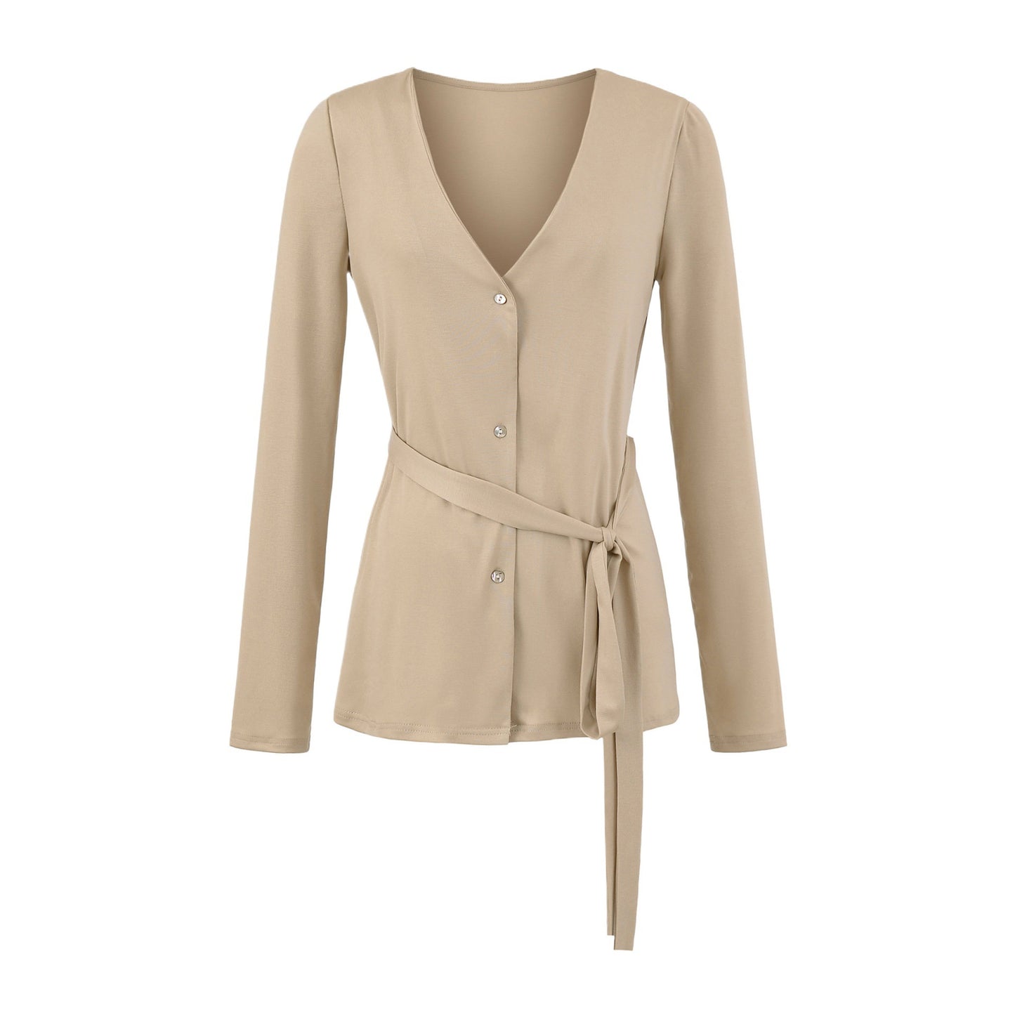Damen elegante Strickjacke mit Taillengürtel und stilvollen Knopfdetails Stalluxe