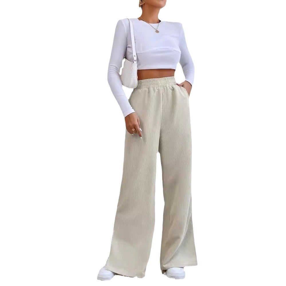 Women's Ribbed Wide-Leg Trousers Stalluxe