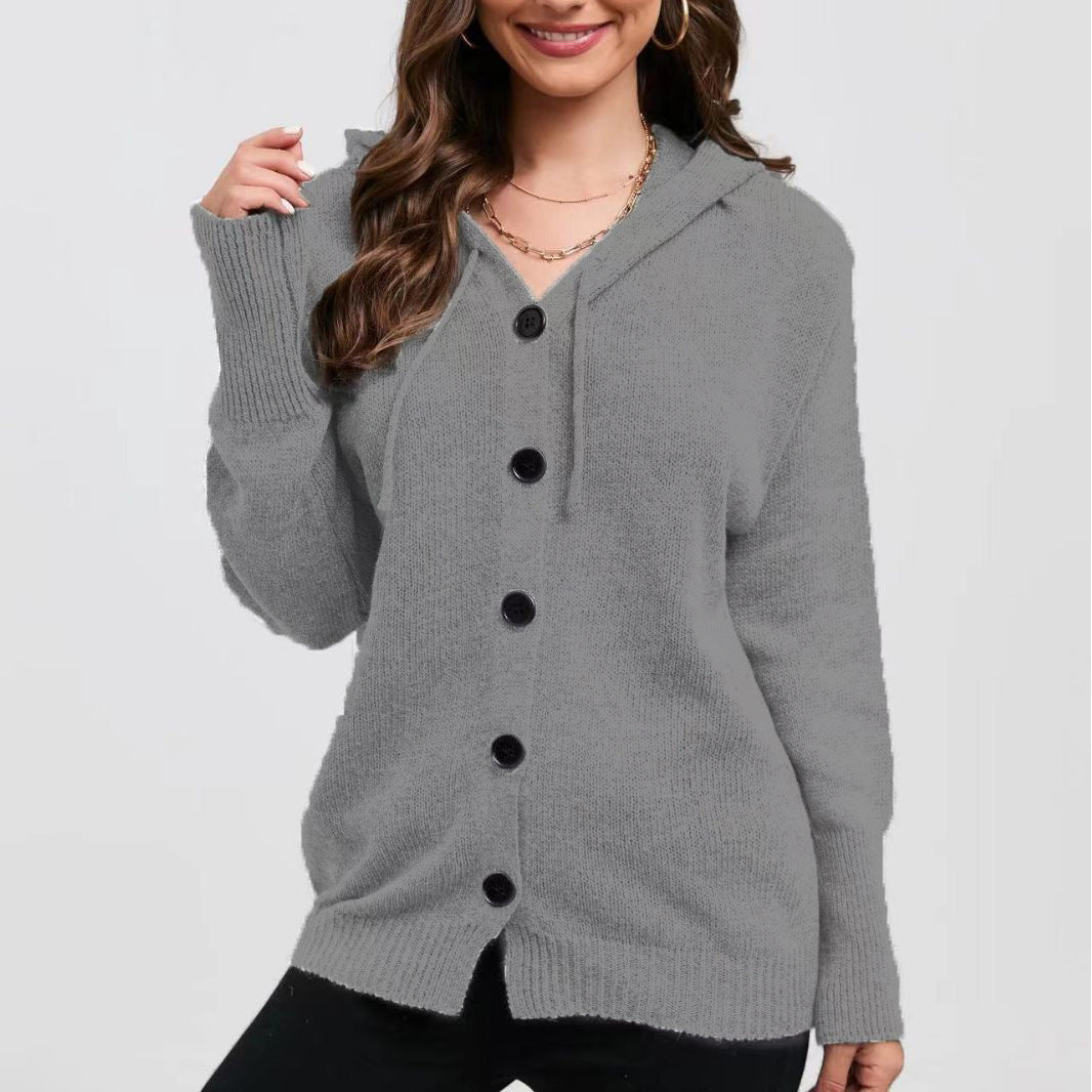 Damen Strickjacke mit Kapuze und praktischen Knopfdetails Stalluxe