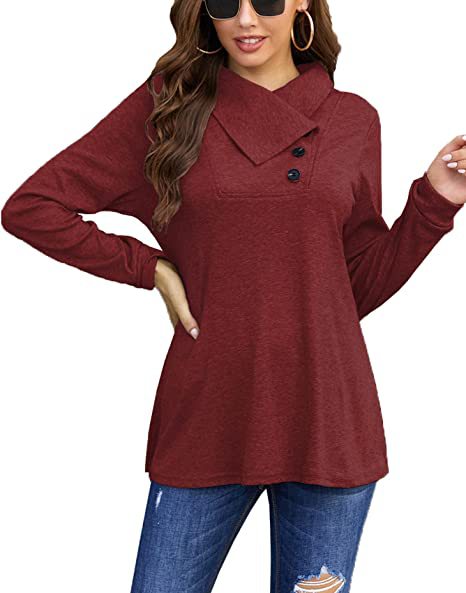 Damen Lässiges Oberteil mit asymmetrischem Kragen und Knopfdetail Stalluxe