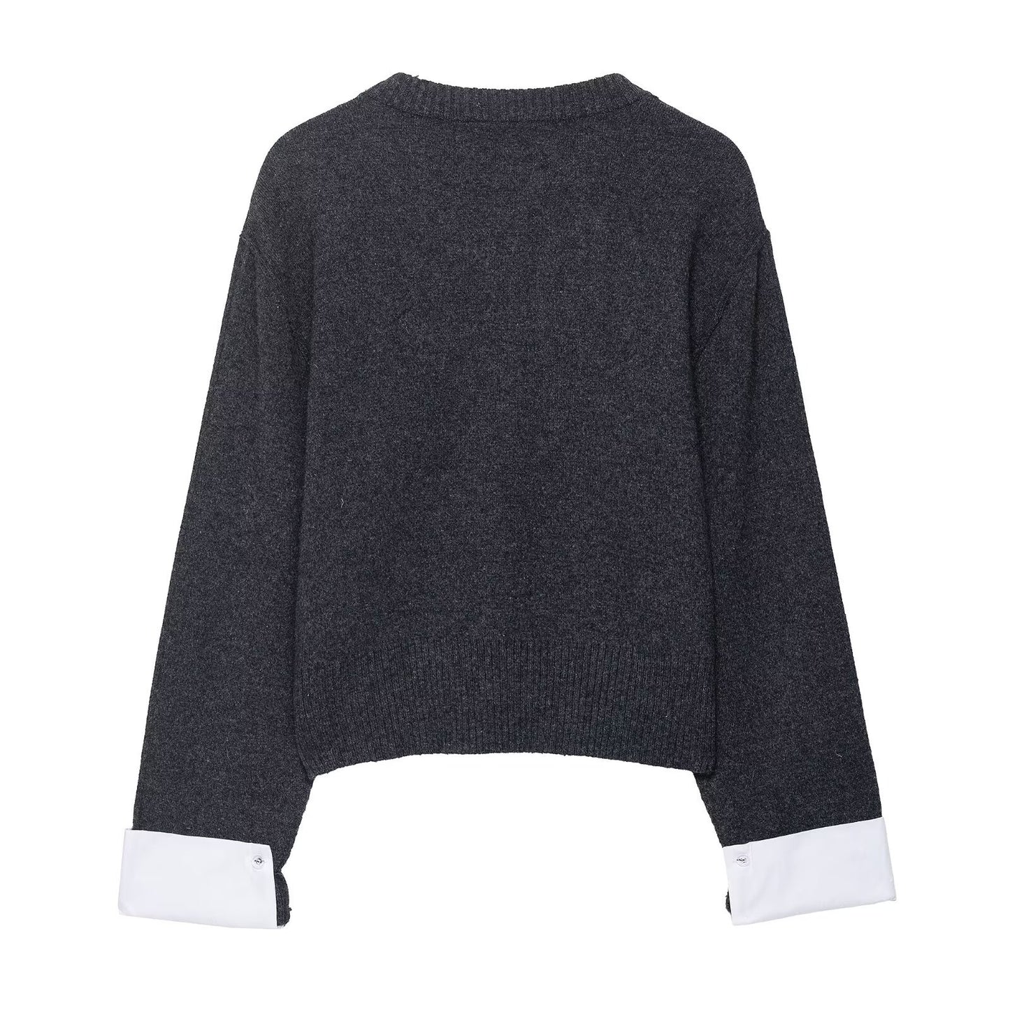 Damen modische Strickjacke mit kontrastierenden Ärmeln und durchgehender Knopfleiste Stalluxe