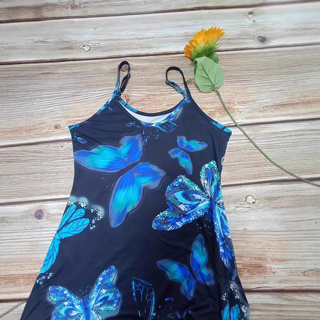 Damen Maxikleid mit schimmerndem Schmetterlingsdesign und praktischen Taschen Stalluxe