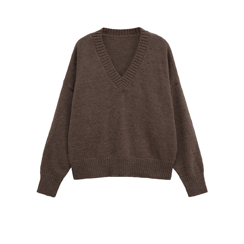 Damen gemütlicher Strickpullover mit V-Ausschnitt und großzügigem Schnitt Stalluxe