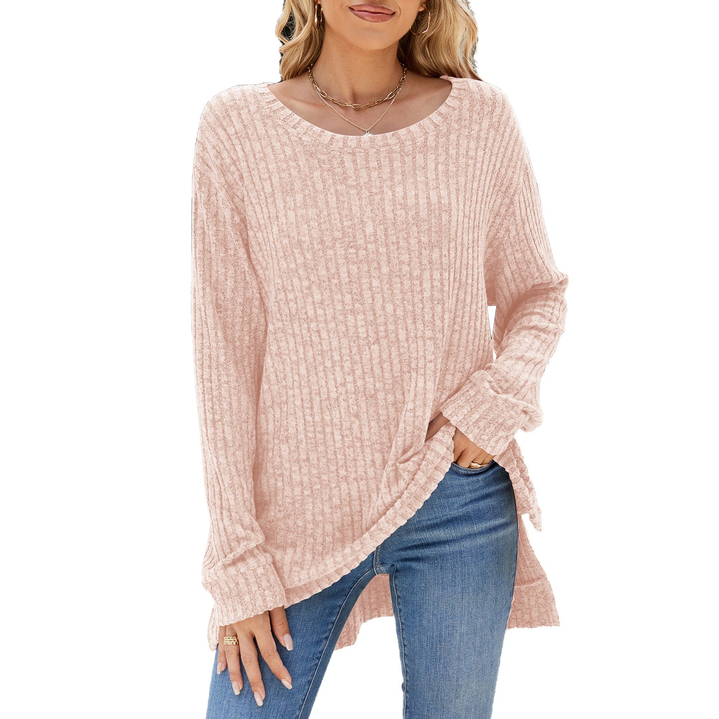 Damen lässiges Langarmshirt aus samtigem Rippstrick Stalluxe
