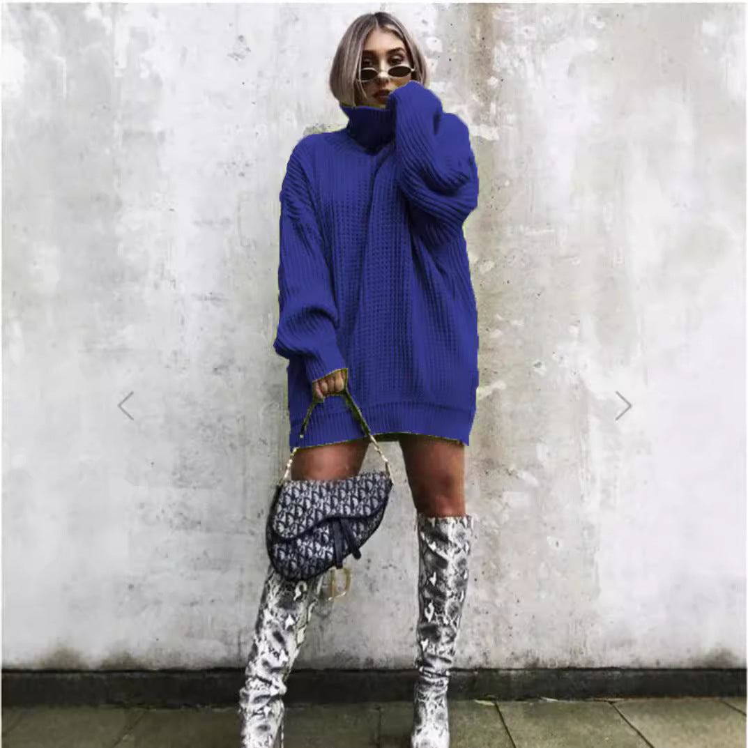 Damen Oversized Strickpullover mit hohem Kragen und Waffelmuster Stalluxe