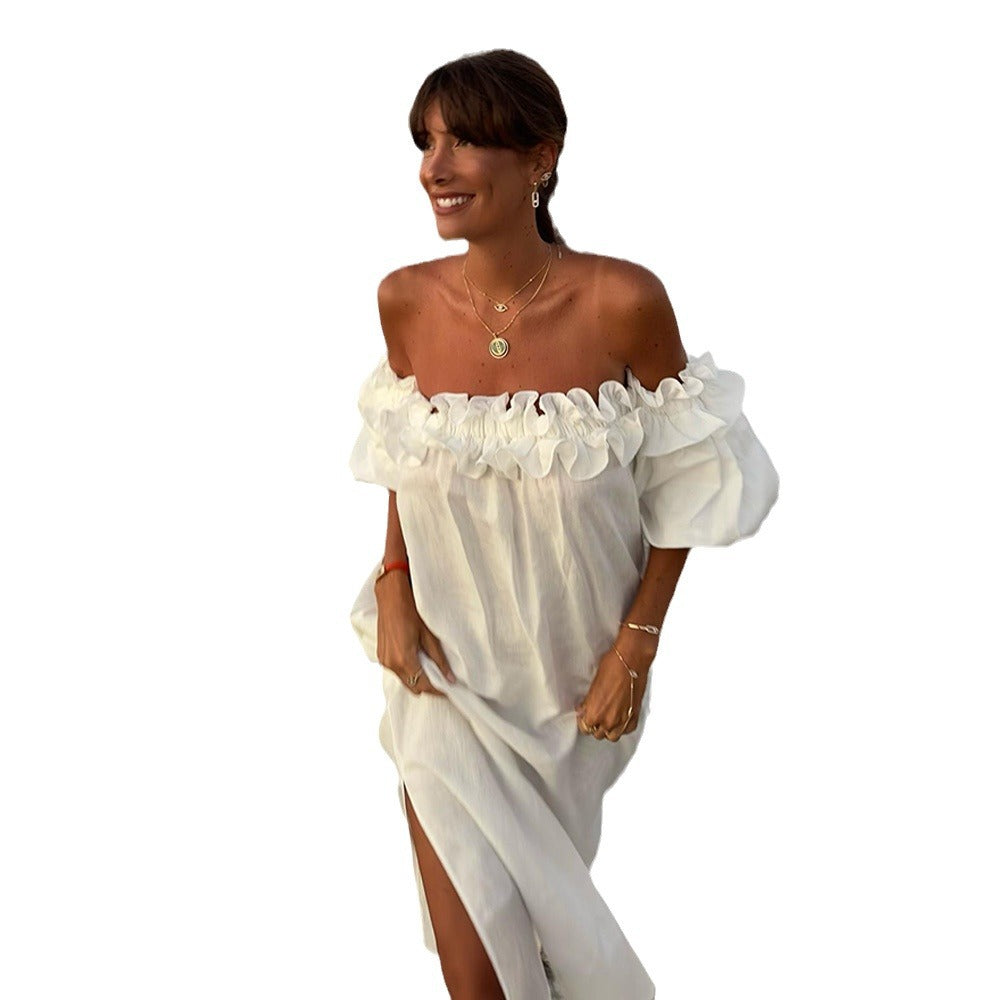 Damen Sommerliches Maxi-Kleid mit Rüschendetails und hohem Schlitz Stalluxe