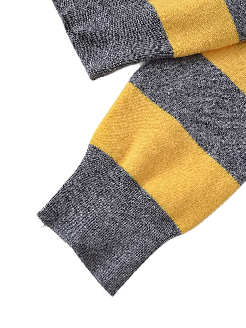 Damen lässiger Strickpullover mit stylisierten Streifen und Polokragen Stalluxe