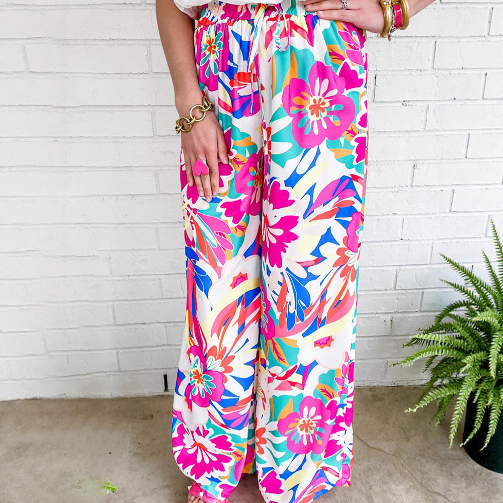Damen Trendige Weite Blumendruckhose Stalluxe
