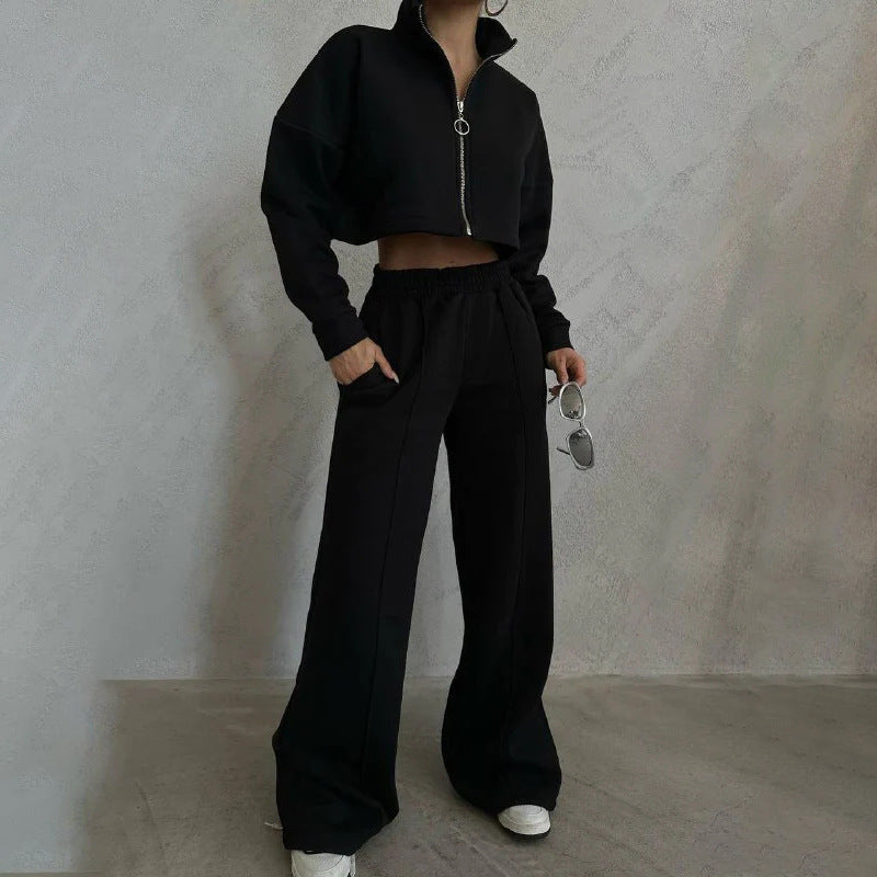Damen cropped Sweatjacke mit hochgeschlossenem Kragen Stalluxe