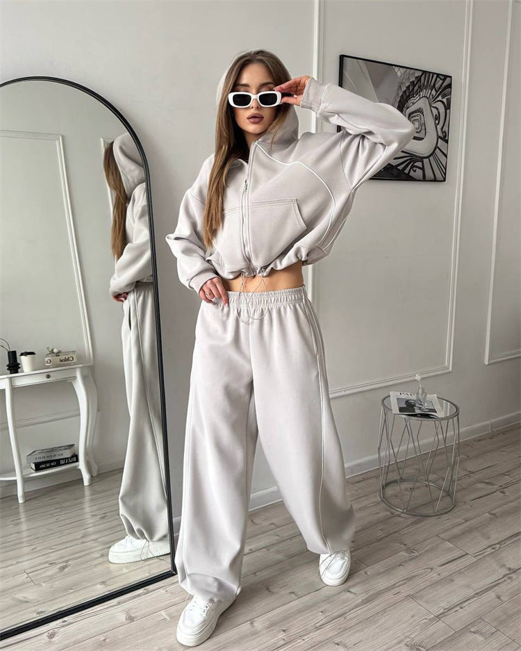 Damen sportliches Freizeitjacken- und Hosen-Set mit trendy Schnitt und elastischem Bund Stalluxe