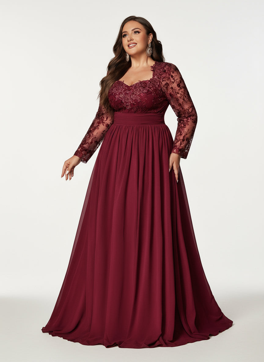 Stalluxe | Zurückhaltendes Abendkleid aus Chiffon mit Netz- und Applikationsdetails, Langarm