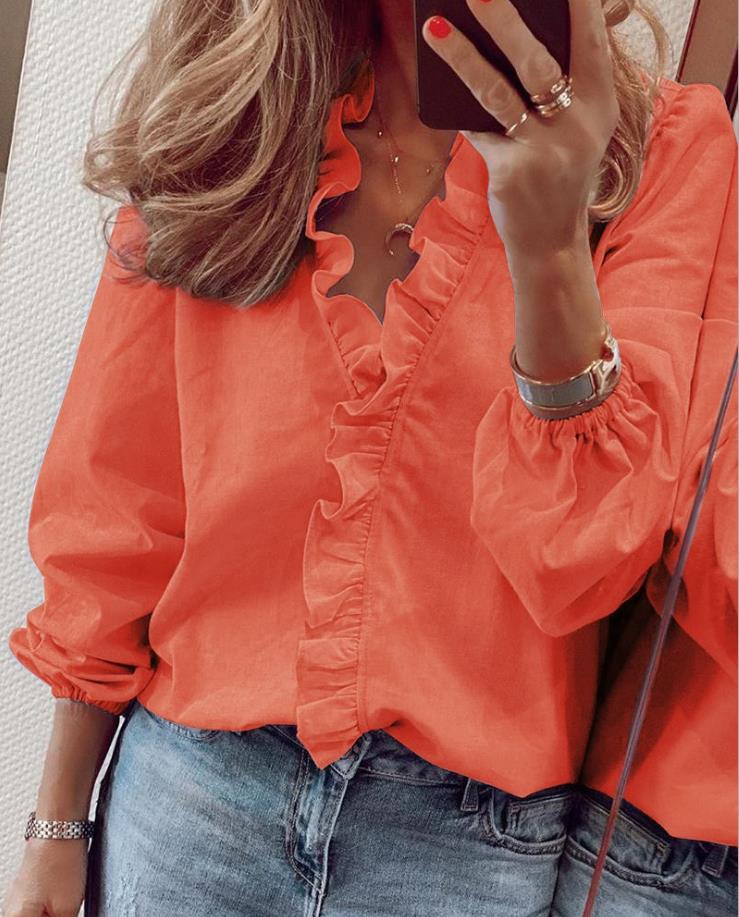 Stalluxe | Bluse mit Rüschen und V-Ausschnitt orange