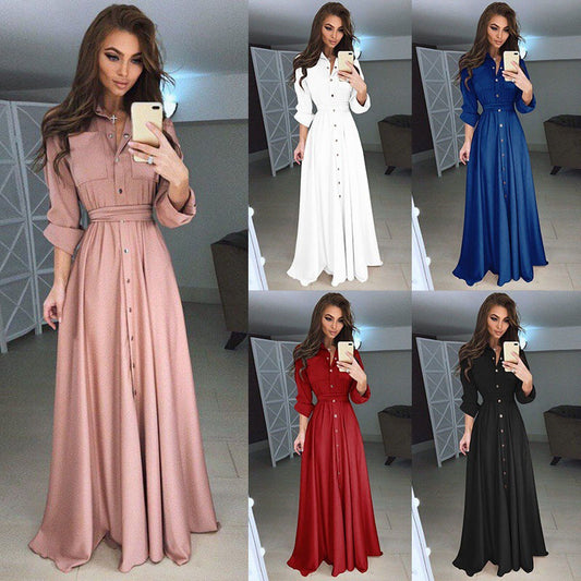 Damen Langarmhemdkleid mit taillierbarem Gürtel und Knopfverschluss Stalluxe