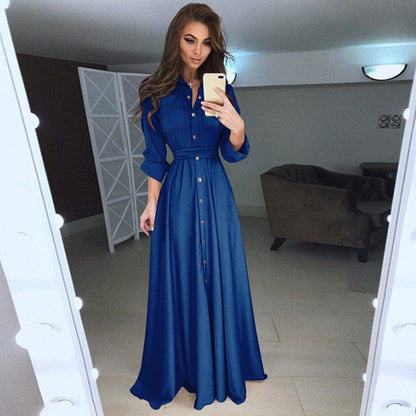 Damen Langarmhemdkleid mit taillierbarem Gürtel und Knopfverschluss Stalluxe
