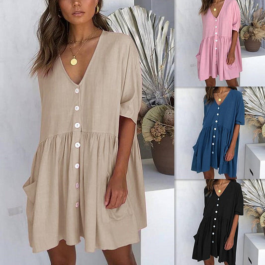 Damen lässiges Knopfkleid mit Taillierung und Taschen Stalluxe