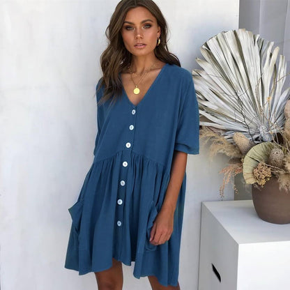 Damen lässiges Knopfkleid mit Taillierung und Taschen Stalluxe