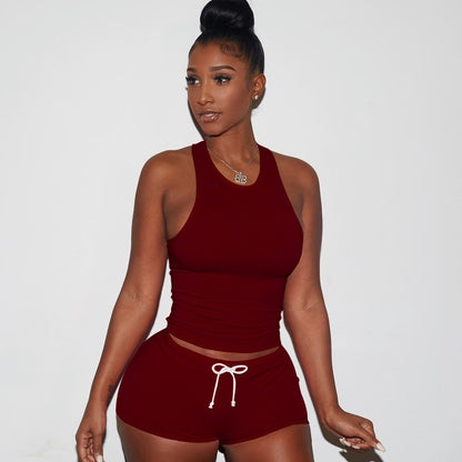 Damen Sportliches Kurzanzug-Set mit Racerback und Kordelzug Stalluxe