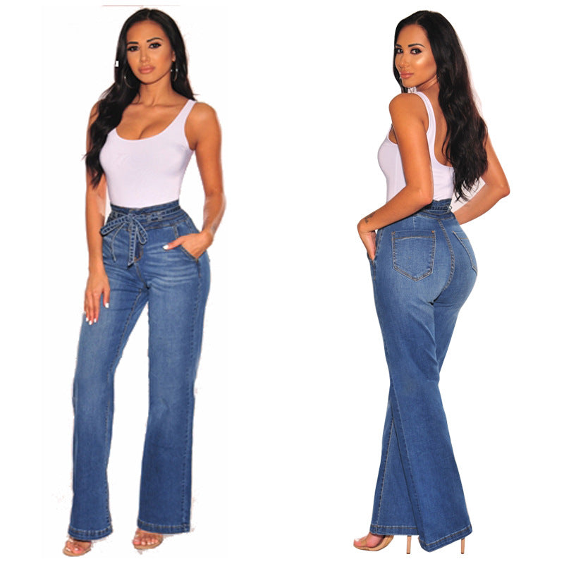 Damen High-Waist Jeans mit modischem Bindegürtel Stalluxe
