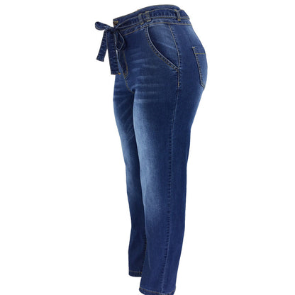 Damen High-Waist Jeans mit modischem Bindegürtel Stalluxe