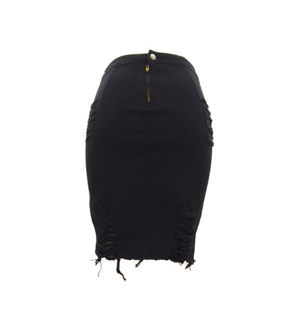 Damen figurbetonter Jeansrock mit fransigen Akzenten Stalluxe Schwarz