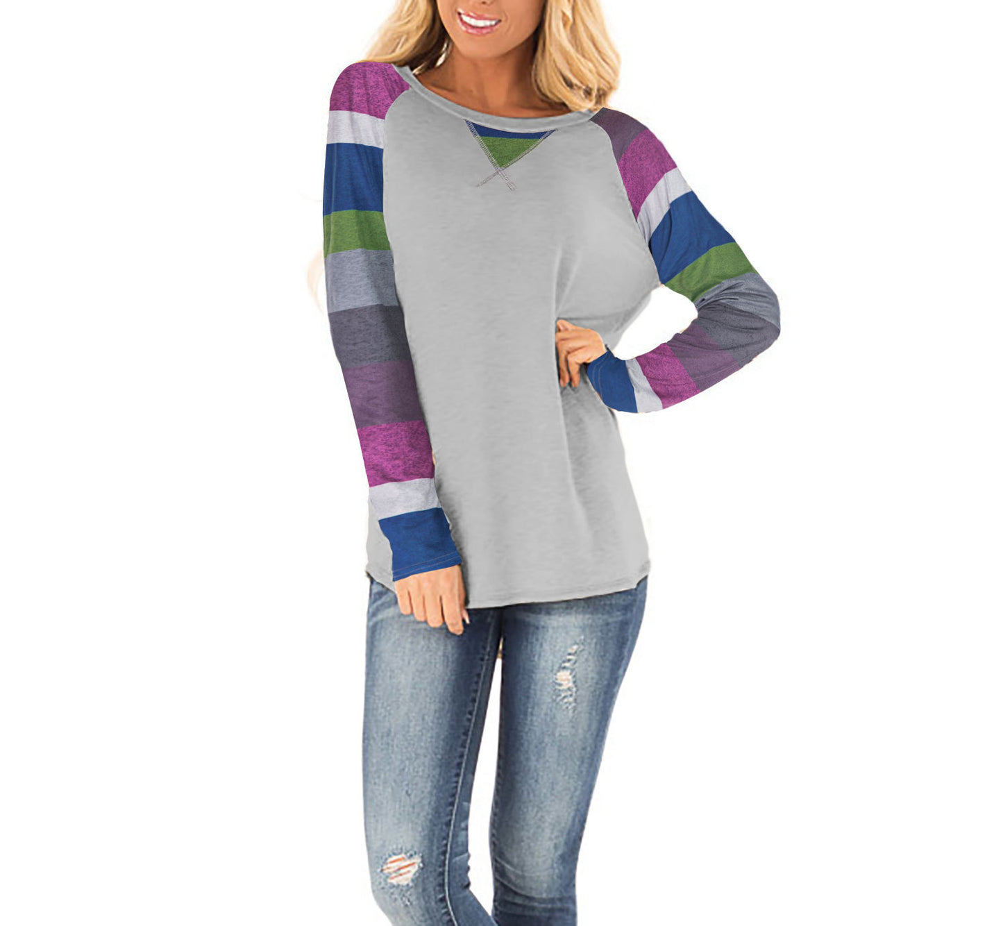 Damen Lässiges Langarmshirt mit farbenfrohen Mustern und Streifenmuster Stalluxe