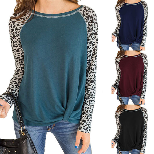 Damen Oberteil mit asymmetrischem Knotendesign und modischen Animal-Print-Ärmeln Stalluxe