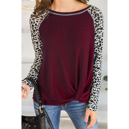 Damen Oberteil mit asymmetrischem Knotendesign und modischen Animal-Print-Ärmeln Stalluxe
