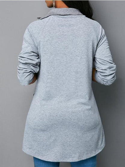 Damen lässiger Zipper-Pullover mit asymmetrischem Saum und Stehkragen Stalluxe
