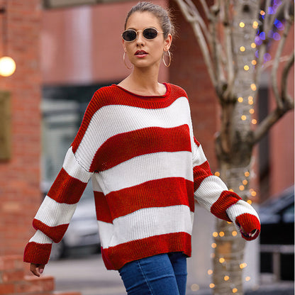 Damen lässiger Strickpullover mit breiten Streifen Stalluxe