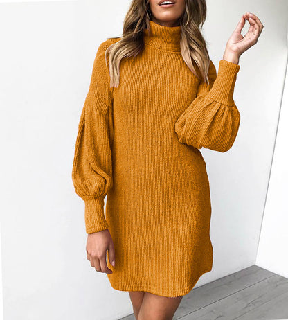 Damen Strickkleid mit hohem Kragen und voluminösen Ärmeln Stalluxe