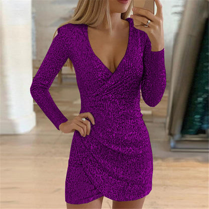 Damen Elegantes glitzerndes Wickelkleid Stalluxe