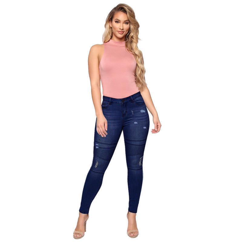 Damen Skinny Jeans mit modischen Riss- und Strukturdetails Stalluxe Dunkelblau