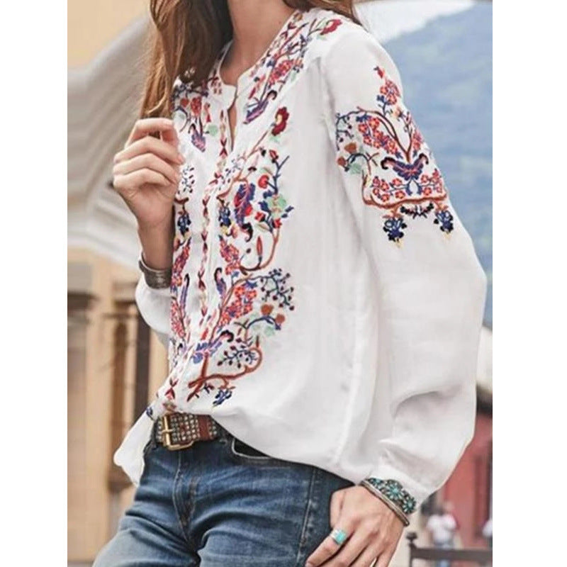 Damen Bluse mit floralen Stickereien und leichtem Chiffonmaterial Stalluxe