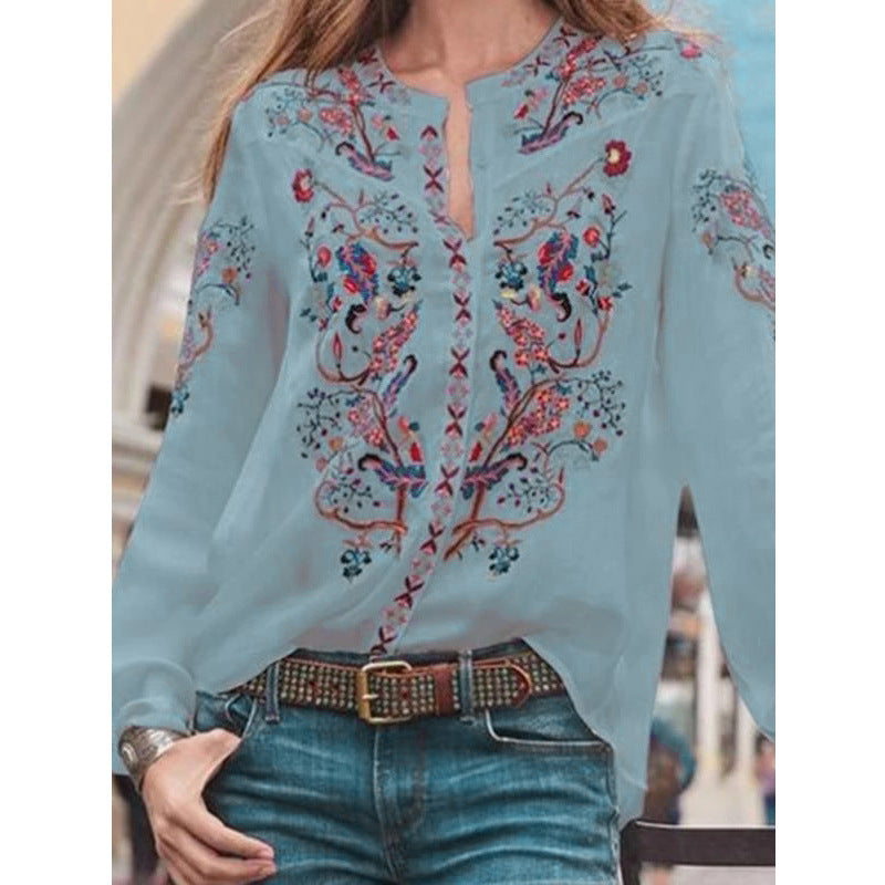 Damen Bluse mit floralen Stickereien und leichtem Chiffonmaterial Stalluxe